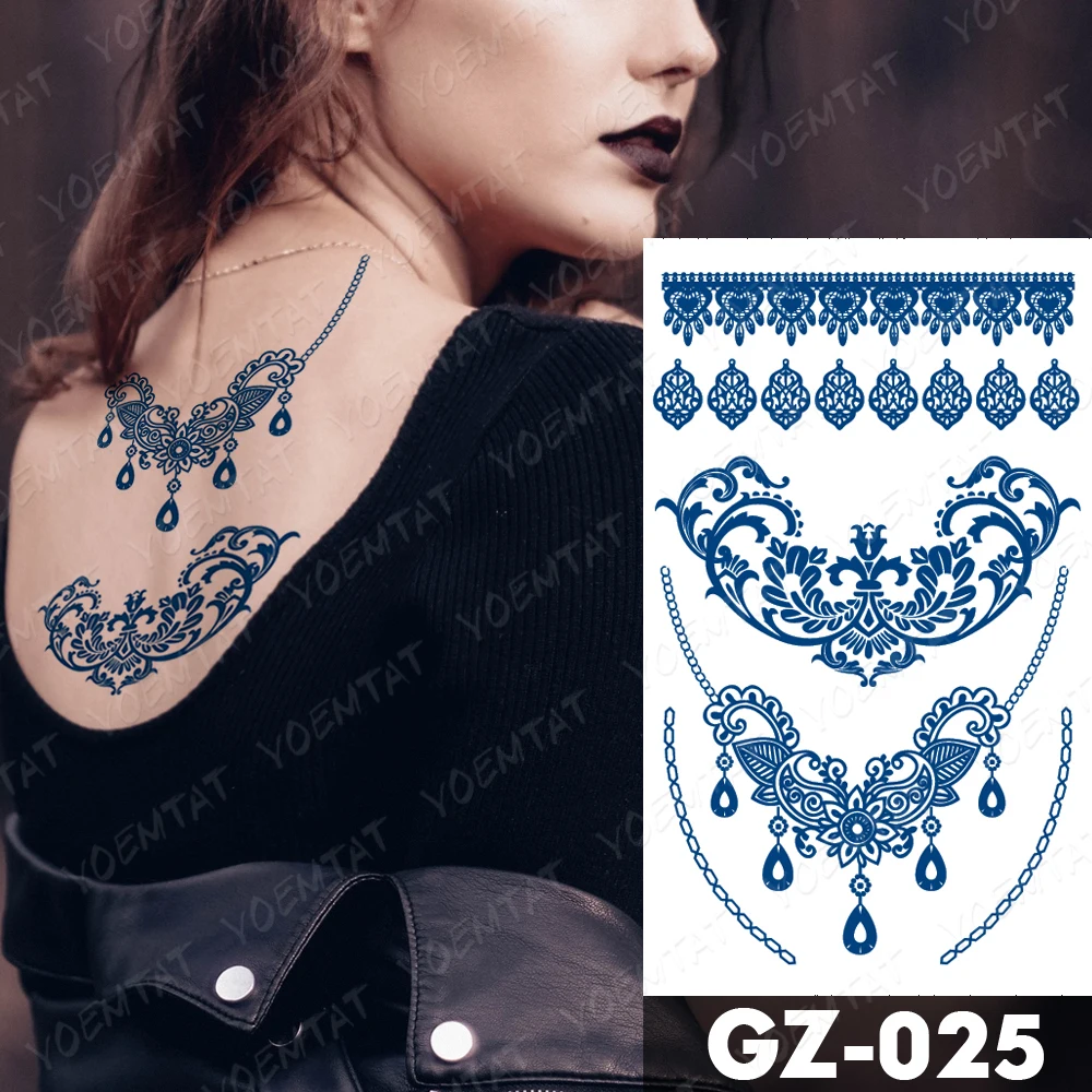 Intricate Blue Jewelry-Inspired Temporary Tattoo