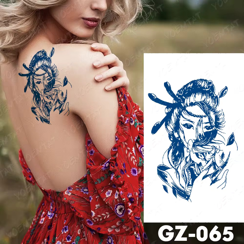 Blue Geisha Grace Temporary Tattoo