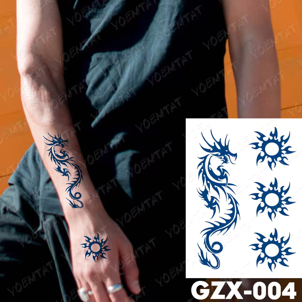 Dragon and Tribal Sun Temporary Tattoo