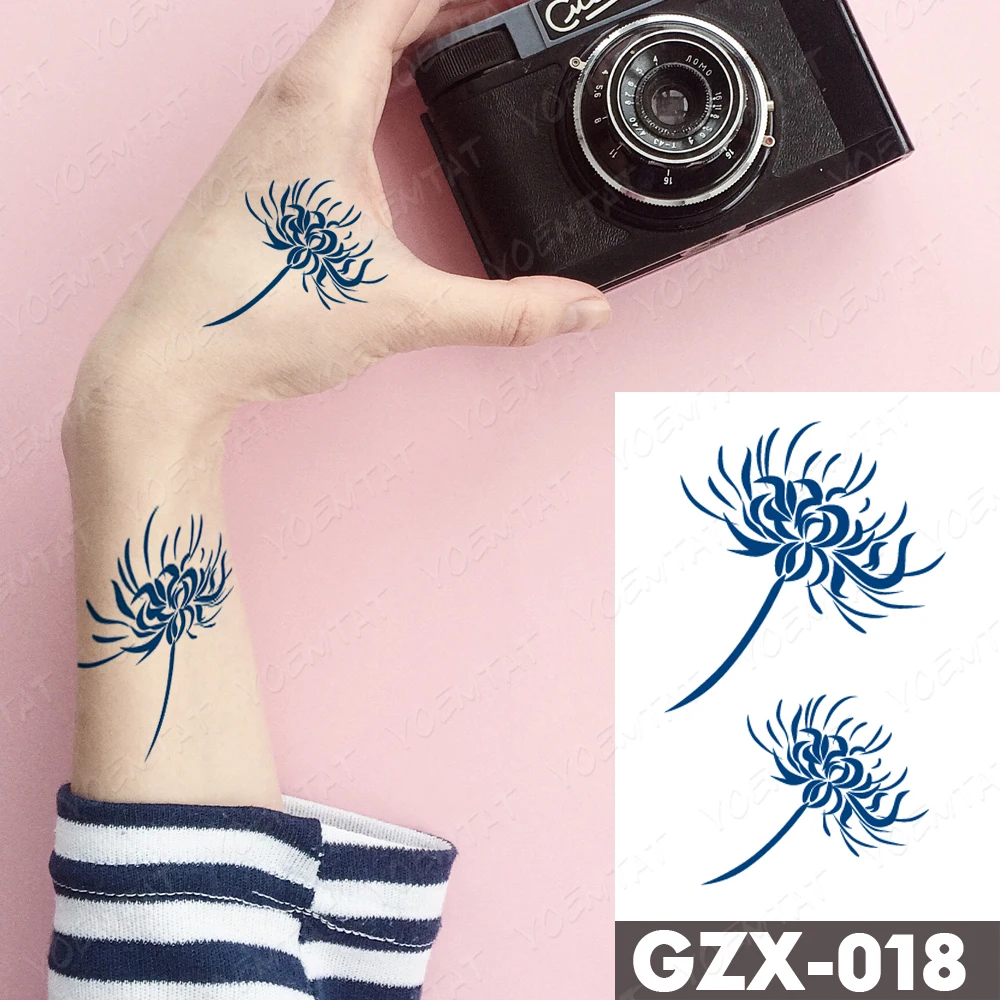 Blue Dual Chrysanthemum Temporary Tattoo
