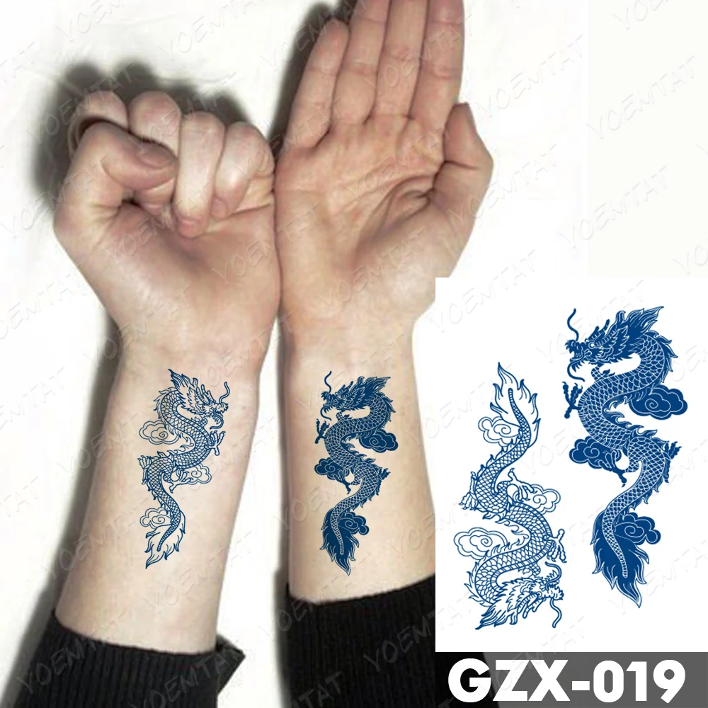 Blue Twin Dragons Temporary Tattoo