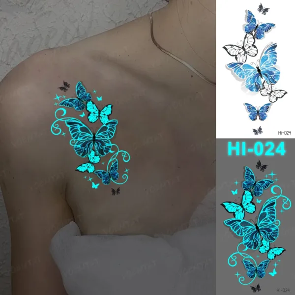Butterfly Swirl Glow-In-The-Dark Temporary Tattoo with glowing butterflies and swirling patterns.