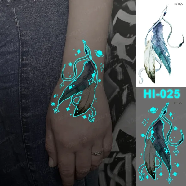Celestial Feathers Glow-In-The-Dark Temporary Tattoo