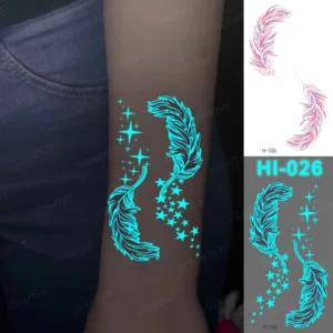 Twin Feathers Glow-In-The-Dark Temporary Tattoo