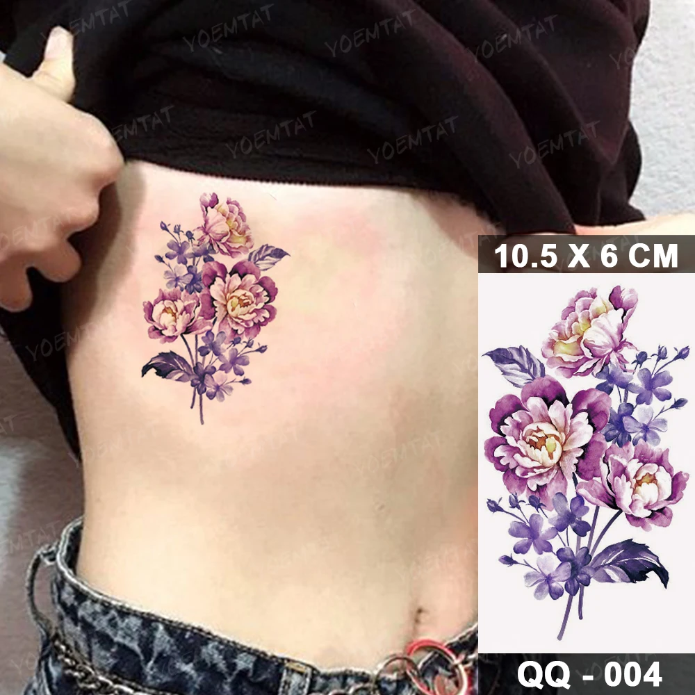 Vibrant Peony Cluster Temporary Tattoo