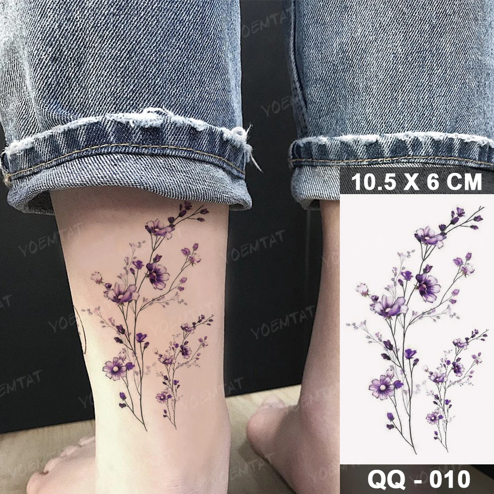 Purple Floral Watercolor Temporary Tattoo