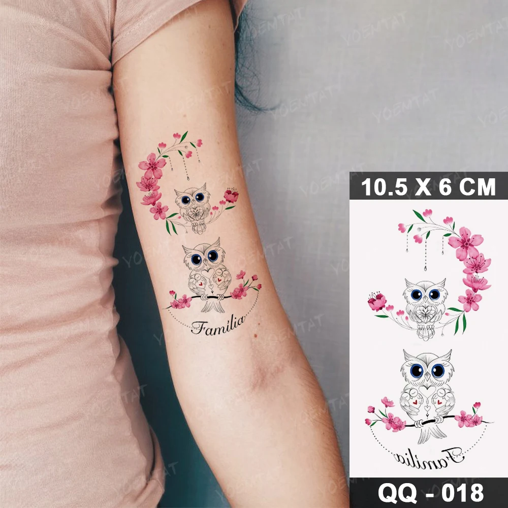 Blossoming Owls Familia Temporary Tattoo