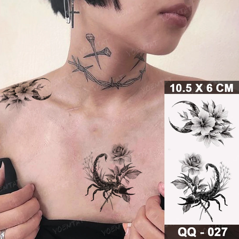 Floral Scorpion Fusion Temporary Tattoo