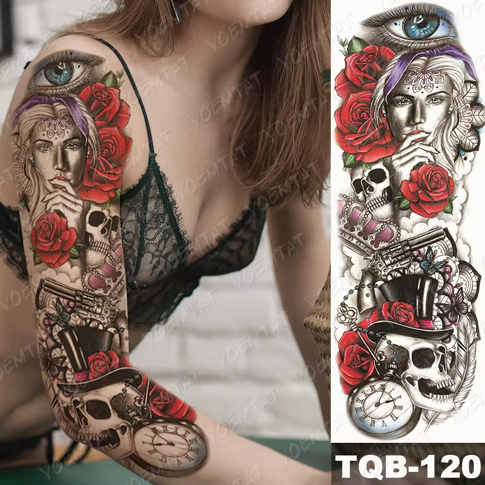 Mystical Roses and Skulls Tattoo Sleeve