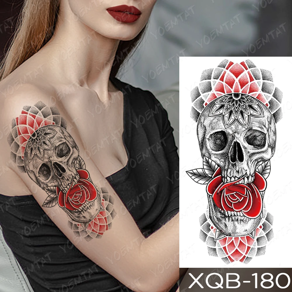 Skull Rose Geometric Tattoo
