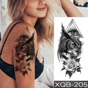 Mystic Owl and Rose Vision Temporary Tattoo