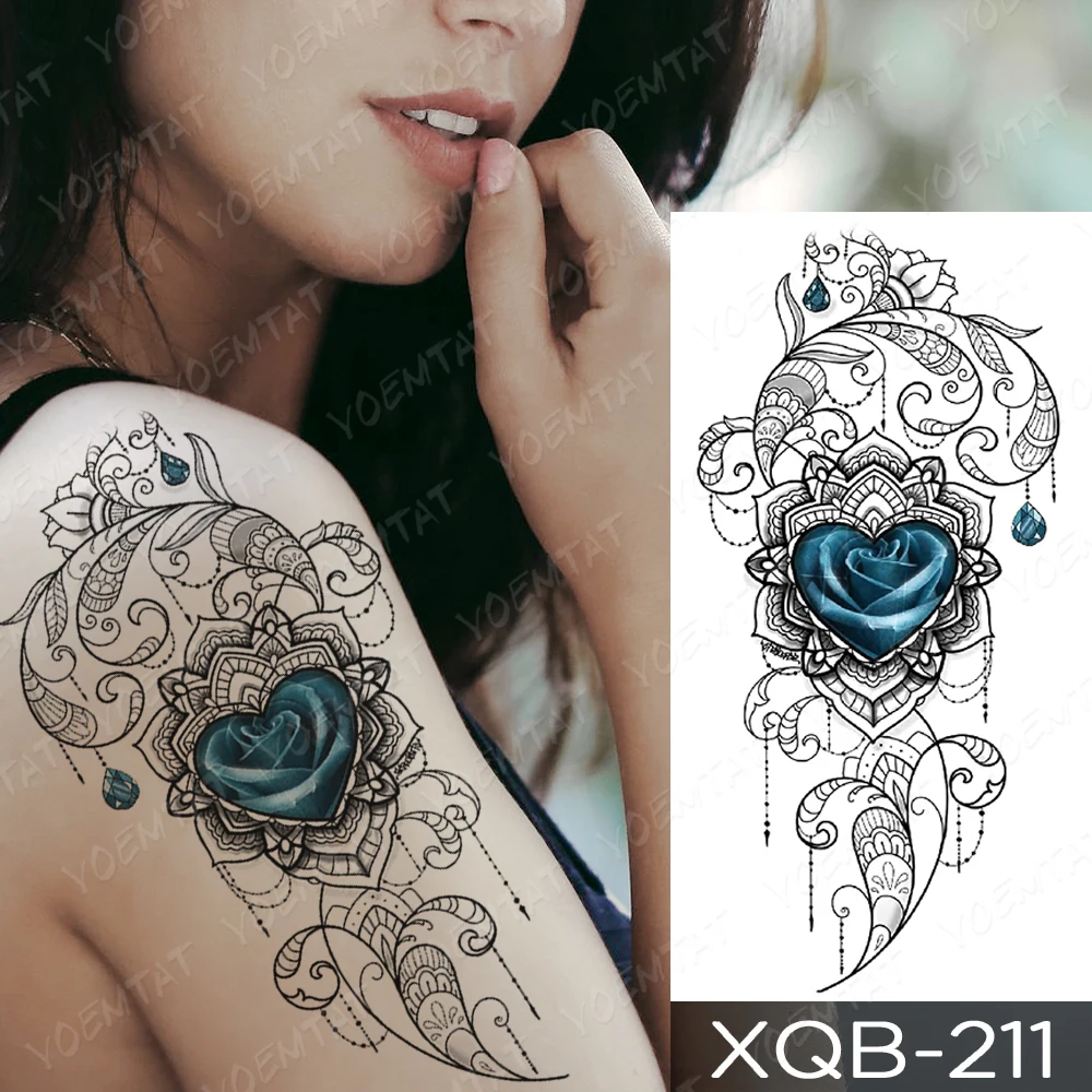 Blue Rose Heart Decadence Temporary Tattoo