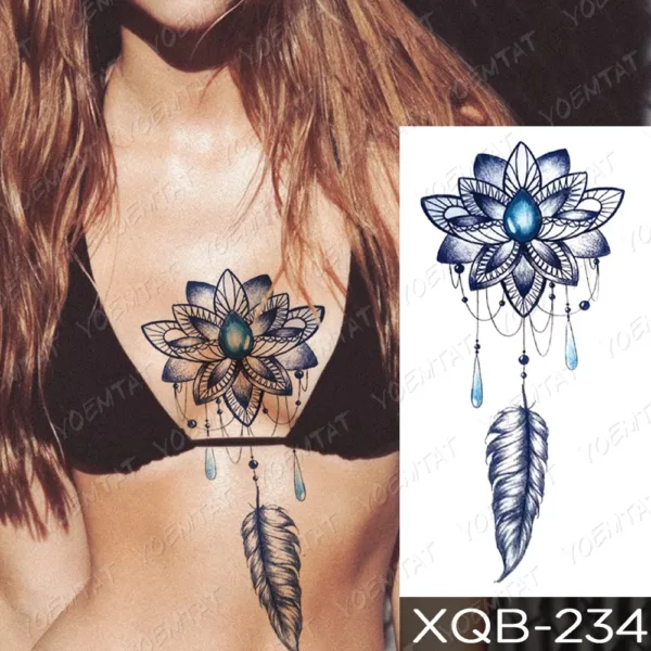Lotus with celestial teardrops temporary tattoo design