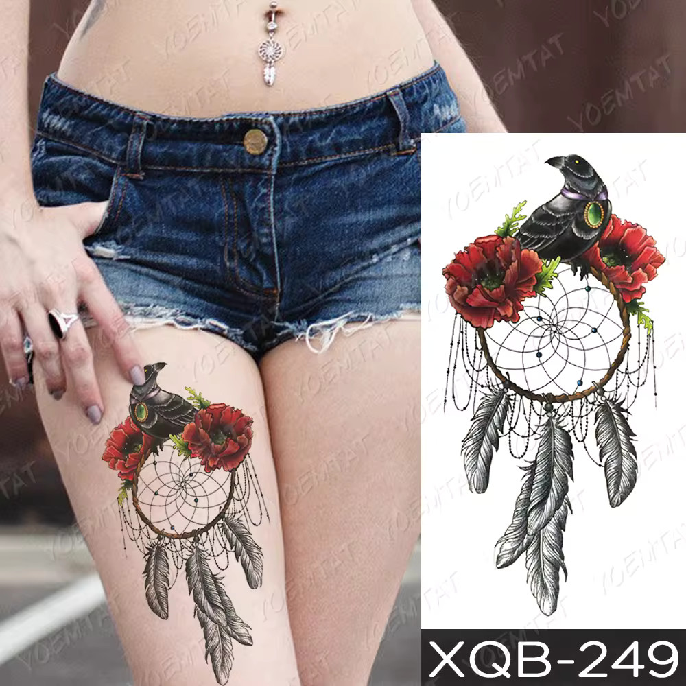 Raven's Dreamcatcher Floral Embrace Temporary Tattoo