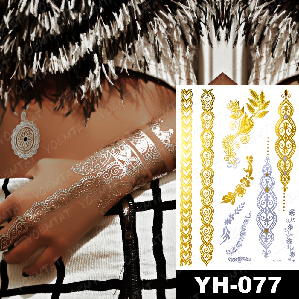 Golden Henna-Inspired Arm Band Tattoo
