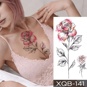 Blushing Rose Temporary Chest Tattoo for Women