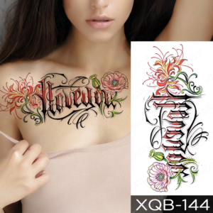 Fantasy Floral Script - Temporary Chest Tattoo for Ladies