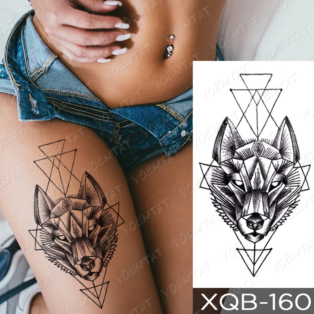 Geometric Precision Wolf Temporary Tattoo