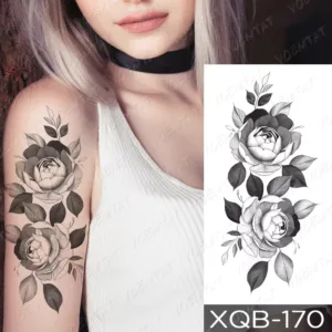 Greyscale Rose Bloom Temporary Tattoo