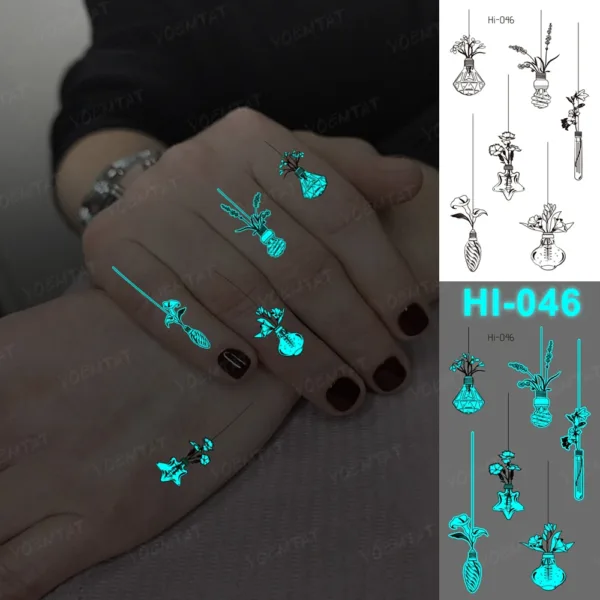 Delicate glow-in-the-dark temporary tattoos featuring hanging flower designs.